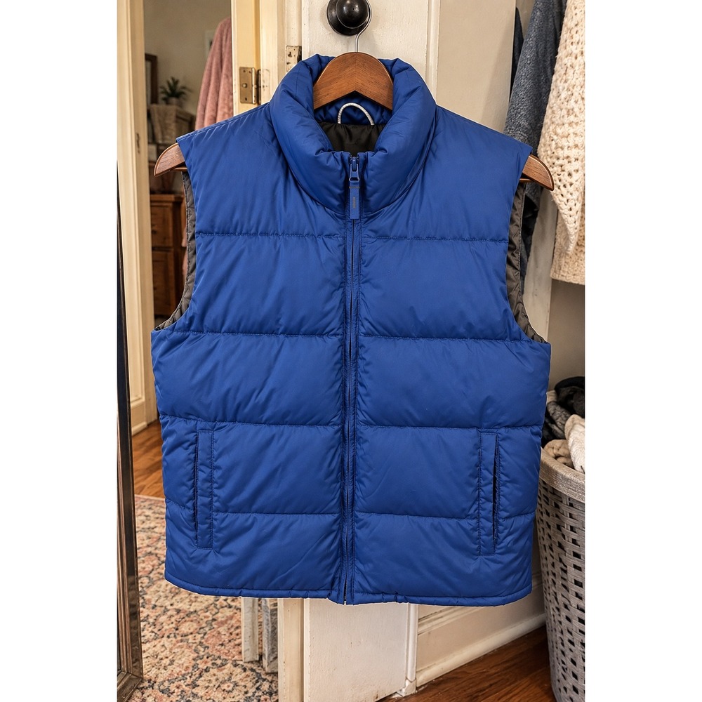 Old Navy Puffer Vest Mens Medium Blue Good Fleece Lined Full Zip Insulated